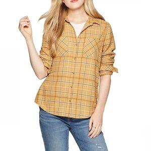 Universal Thread Women's Plaid Long Sleeve Button-Down Shirt in Yellow